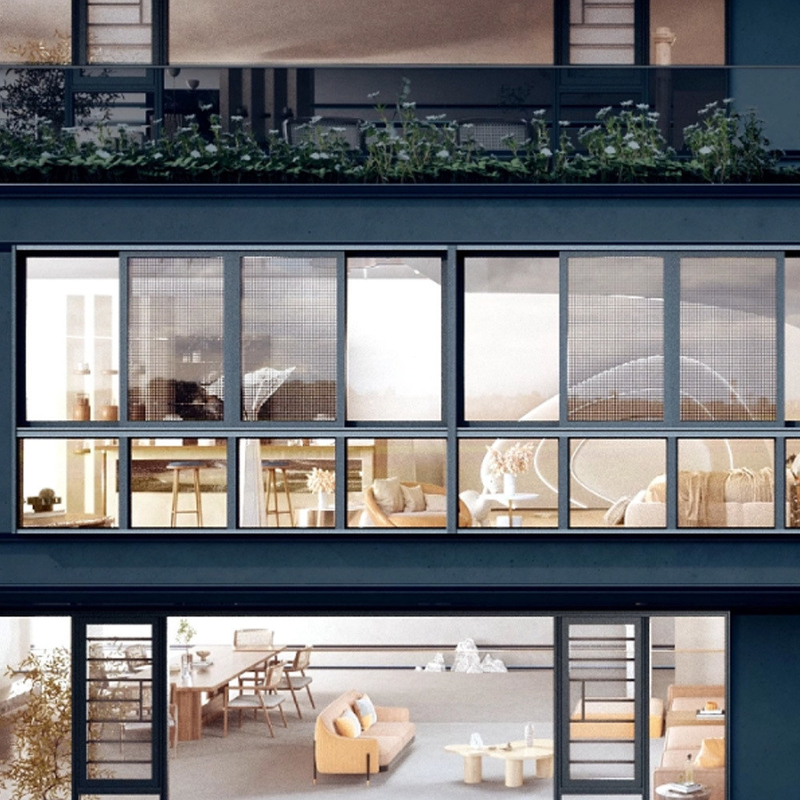 2.2 mm Wanddicke Moderner Stil Doppelverglasung Luxus Schiebefenster aus Aluminium