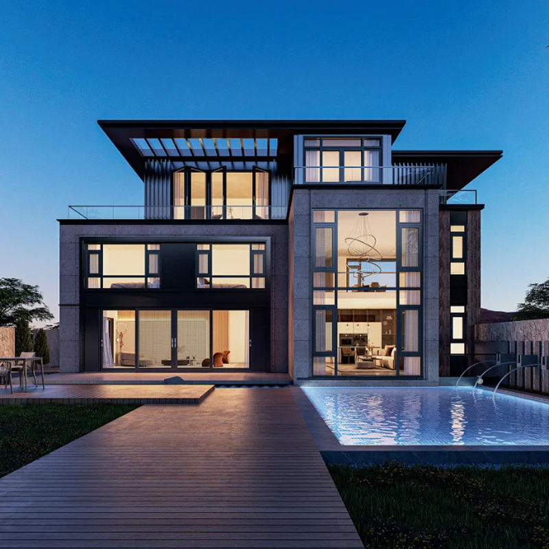 Vorhangart hängende Villa Fassadenfenster mit 70 mm breitem Aluminiumrahmen und Französisch Glas