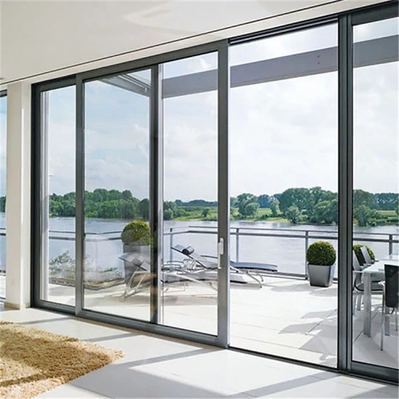 Schiebetür aus Aluminium mit Panorama-Doppelverglasung und versteckter Schleibe